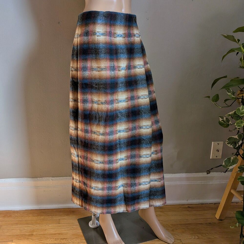 Vintage 90s Wool Blend Blanket Skirt Southwestern Midi Wrap Boho Juniors Size 13